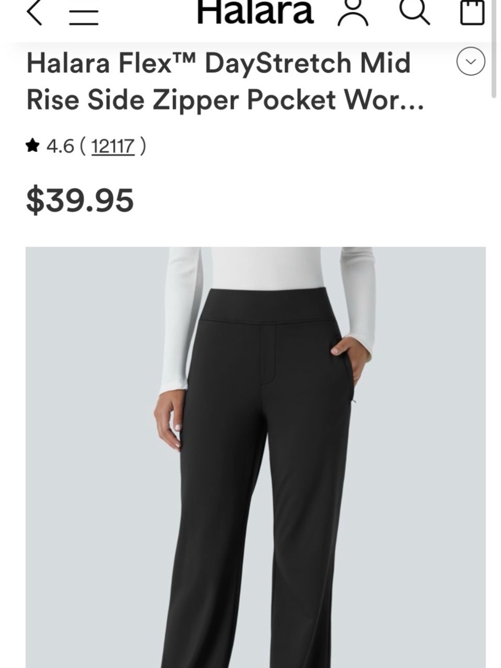 HALARA Black Wide Leg DayStretch Mid Rise Pants with Side Zipper Pocket